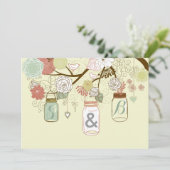 Hanging Mason Jar & Retro Flowers Wedding Invite Kaart (Staand voorkant)