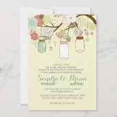 Hanging Mason Jar & Retro Flowers Wedding Invite Kaart (Achterkant)