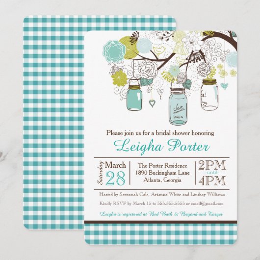 Hanging Mason Jars Baby of Vrijgezellenfeest nodig Kaart (Voorkant / Achterkant)