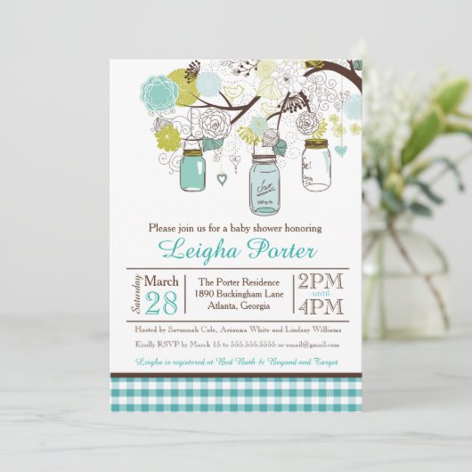 Hanging Mason Jars Baby of Vrijgezellenfeest nodig Kaart (Staand voorkant)