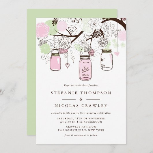 Hanging Mason Jars Wedding Kaart (Voorkant / Achterkant)