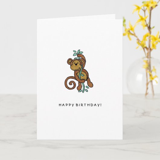 Hanging Monkey Folded Wenskaart Kaart (Gele Bloem)