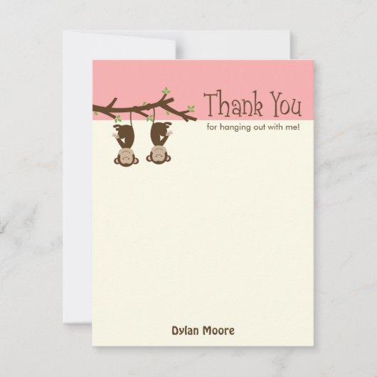 Hanging Monkeys Thank You Card - Roze Bedankkaart (Voorkant)