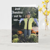 "HANGING OUT" HIER OM TE ZEGGEN ** GELUKKIGE VERJA KAART (Gele Bloem)