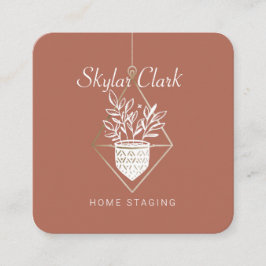 Hanging Potted House Plant Home Staging Brons Vierkante Visitekaartje
