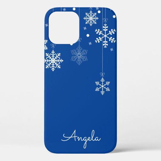 Hanging Snowflakes Blue Unique Name iPhone 12 Hoes (Achterkant)