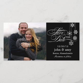 Hanging Snowflakes Save The Date Kaart - Zwart