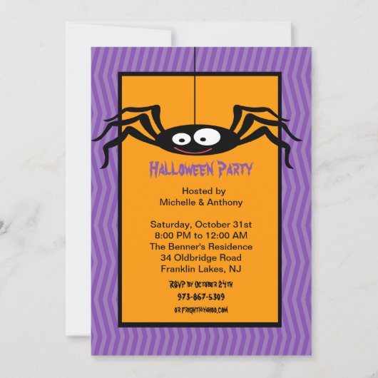 Hanging Spider Halloween Invitation Kaart (Voorkant)