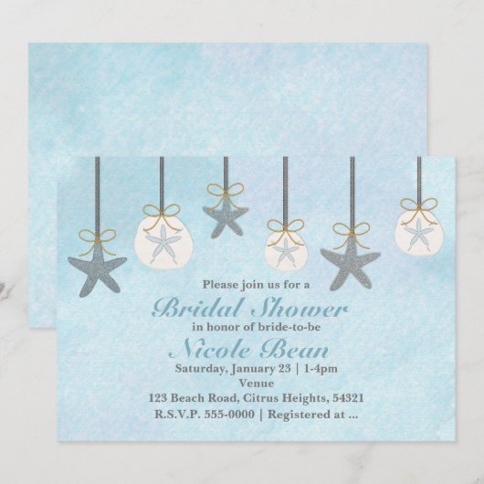 Hanging Starfish & Sand Dollars Beach Uitnodiginge Kaart (Voorkant / Achterkant)