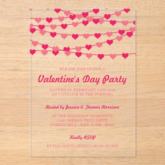 Hanging String Love Hearts Valentijnsdag Party Acryl Uitnodigingen (Voorkant)