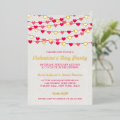 Hanging String Love Hearts Valentijnsdag Party Folie Uitnodiging (Staand Voorkant)
