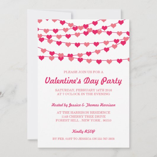Hanging String Love Hearts Valentijnsdag Party Kaart (Voorkant)