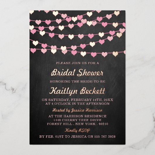 Hanging String Love Hearts Vrijgezellenfeest Real Folie Uitnodiging (Voorkant)