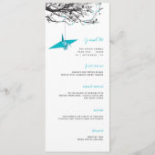 Hanging Turquoise Paper Crane Branch Asian Wedding Menu (Voorkant)