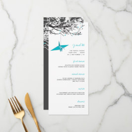 Hanging Turquoise Paper Crane Branch Asian Wedding Menu
