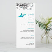 Hanging Turquoise Paper Crane Branch Asian Wedding Menu (Staand voorkant)