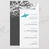 Hanging Turquoise Paper Crane Branch Asian Wedding Menu (Voorkant / Achterkant)