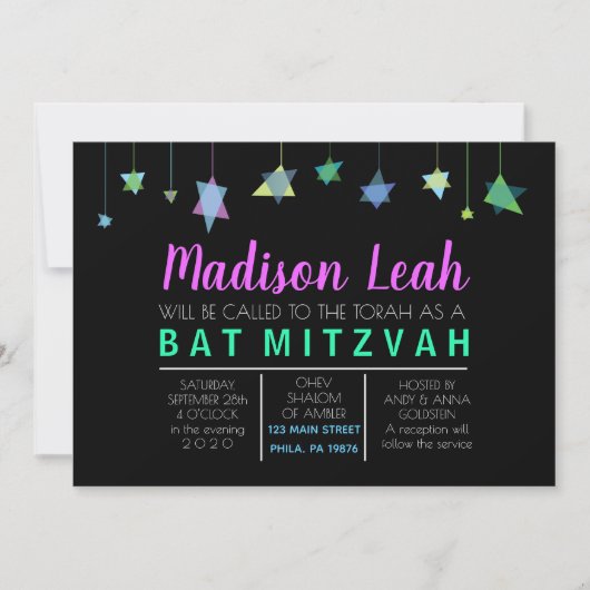 HANGING VAN HEBREW LETTERS Bat Bar Mitzvah Uitnodi Kaart (Voorkant)
