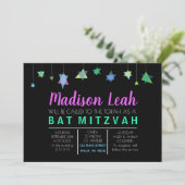 HANGING VAN HEBREW LETTERS Bat Bar Mitzvah Uitnodi Kaart (Staand voorkant)