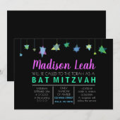 HANGING VAN HEBREW LETTERS Bat Bar Mitzvah Uitnodi Kaart (Voorkant / Achterkant)