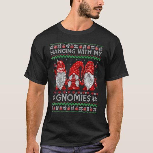 Hanging with Gnomies Plaid Red Ugly Christmas Swea T-shirt (Voorkant)