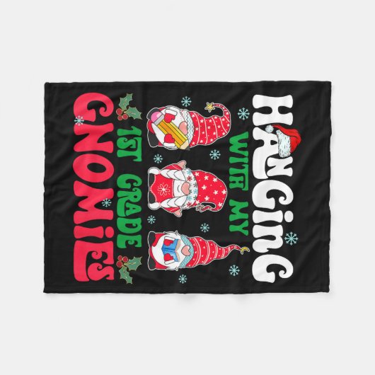 Hanging With My 1st Grade Gnome Christmas Funny Te Fleece Deken (Voorkant (Horizontaal))