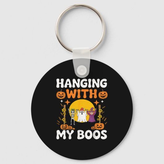 Hanging With My Boos Funny Halloween Ghost Witch S Sleutelhanger (Voorkant)
