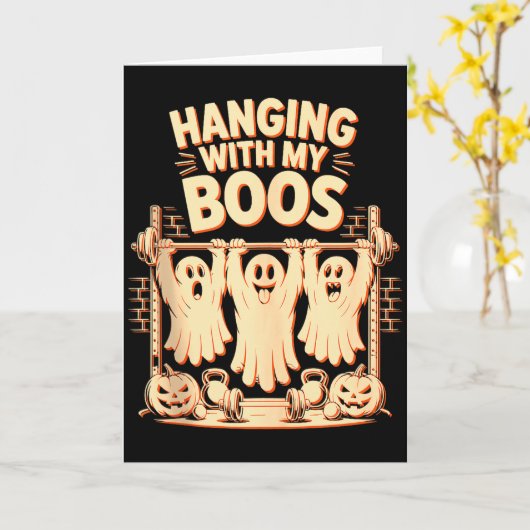 Hanging With My Boos Funny Halloween Ghost Workout Kaart (Gele Bloem)