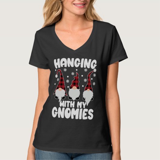 Hanging With My Gnomies Christmas Garden Gnome Buf T-shirt (Voorkant)