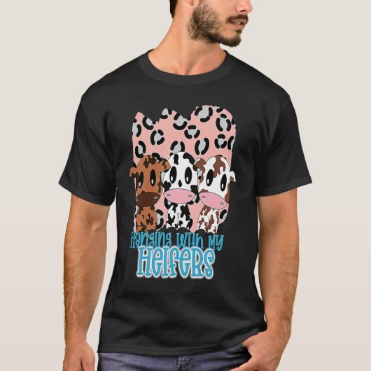 Hanging with My Heifers with Pink Leopard Print Ba T-shirt (Voorkant)