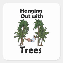 Hangmat Kamperen Uitwaaien Tussen Bomen Grappige Q Vierkante Sticker