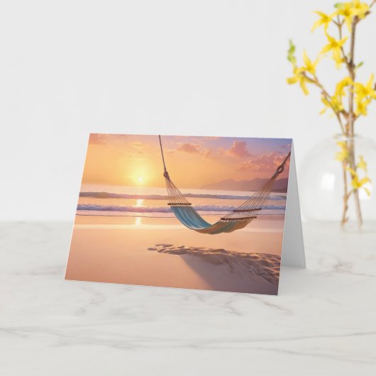 Hangmat op het strand bij zonsondergang kaart (Gele Bloem)