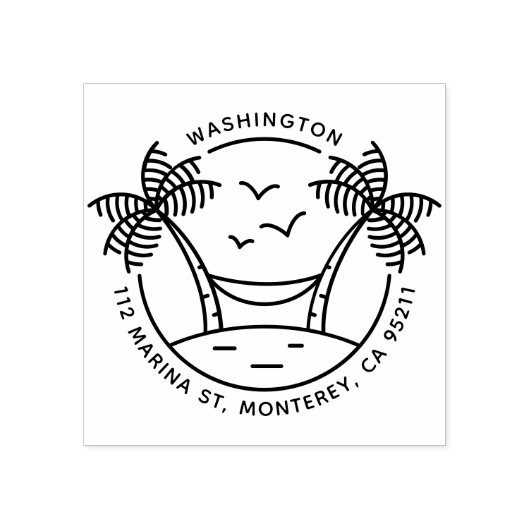 Hangmat & palmbomen | Tropisch familieadres Rubberstempel (Afrduk)