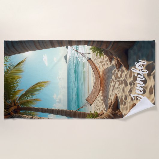 Hangmat strand zee palmbomen strandlaken (Voorkant)