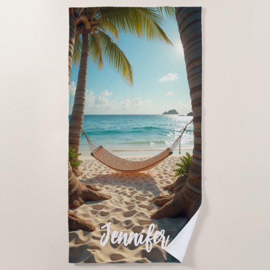 Hangmat strand zee palmbomen strandlaken (Voorkant)