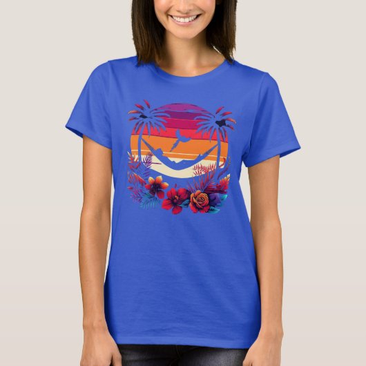 Hangmat Sunset Retreat Tropische gelukzaligheid T-shirt (Voorkant)