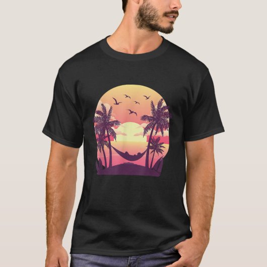 Hangmat Zomervibes Sunset Beach Palms Tropical S T-shirt (Voorkant)