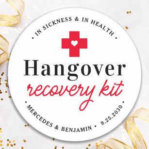 Hangover Recovery Kit Personalized Wedding Favor Ronde Sticker