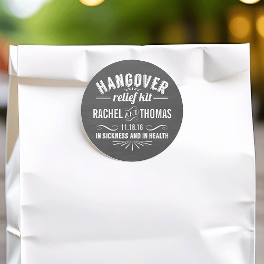 Hangover Relief Kit | Chalkboard Wedding Favor Ronde Sticker