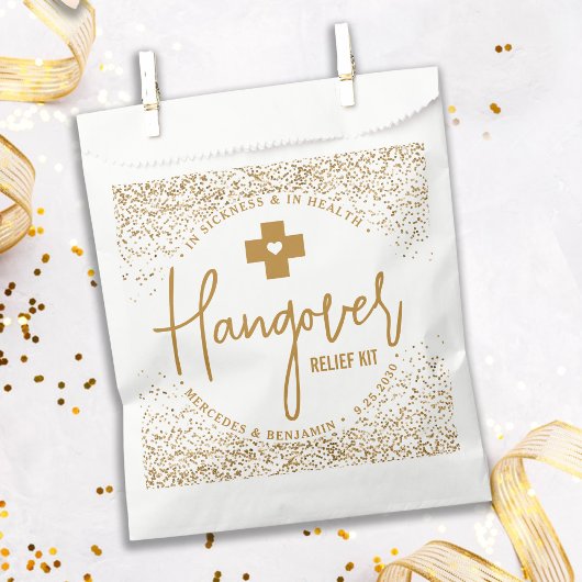 Hangover Relief Kit Modern Gold Glitter Wedding Bedankzakje