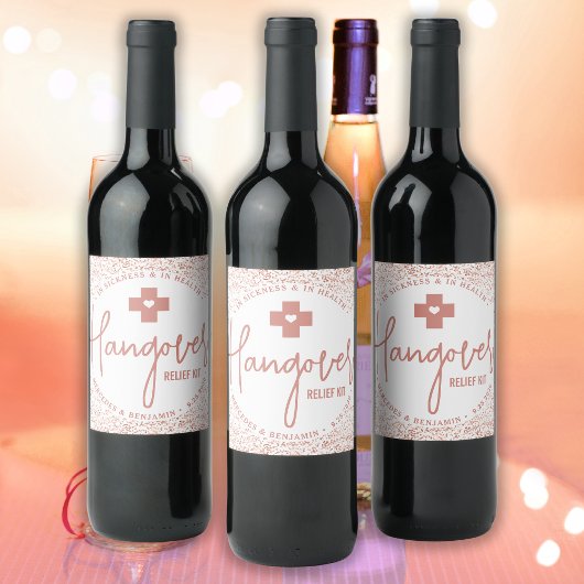 Hangover Relief Kit Modern Roos Gold Wedding Favor Wijn Etiket