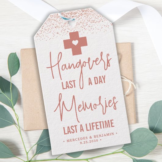 Hangover Relief Kit Roos Gold Modern Weddenschap Cadeaulabel