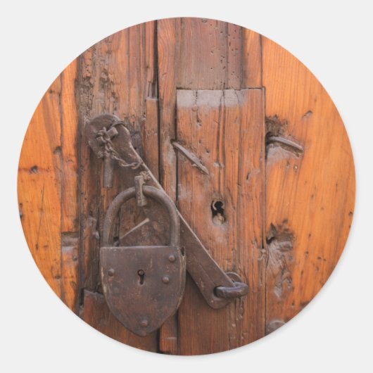 Hangslot op houten deur ronde sticker (Voorkant)