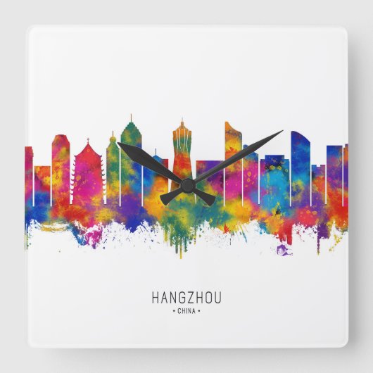 Hangzhou China Skyline Vierkante Klok (Voorkant)