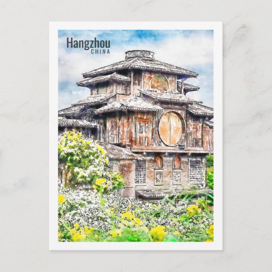 Hangzhou China Travel Place Waterverf Briefkaart (Voorkant)