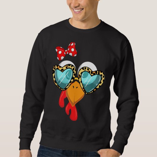 hanksgiving Turkey Face Leopard Print Glasses Wome Trui (Voorkant)