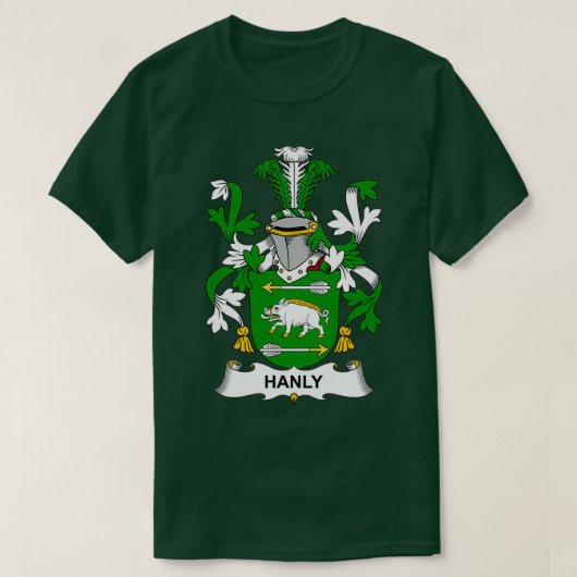 Hanly Coat of Arms Family Crest T-shirt (Design voorkant)