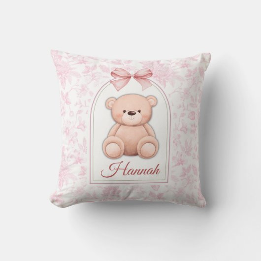 Hannah | Aangepaste Roze Teddybeer Nursery Design Kussen (Voorkant)