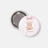Hannah | Aangepaste Roze Teddybeer Nursery Design Magneet (Voorkant / Achterkant)