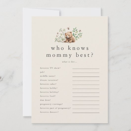 HANNAH Beer die weet mama beste Baby shower spel Kaart (Voorkant)